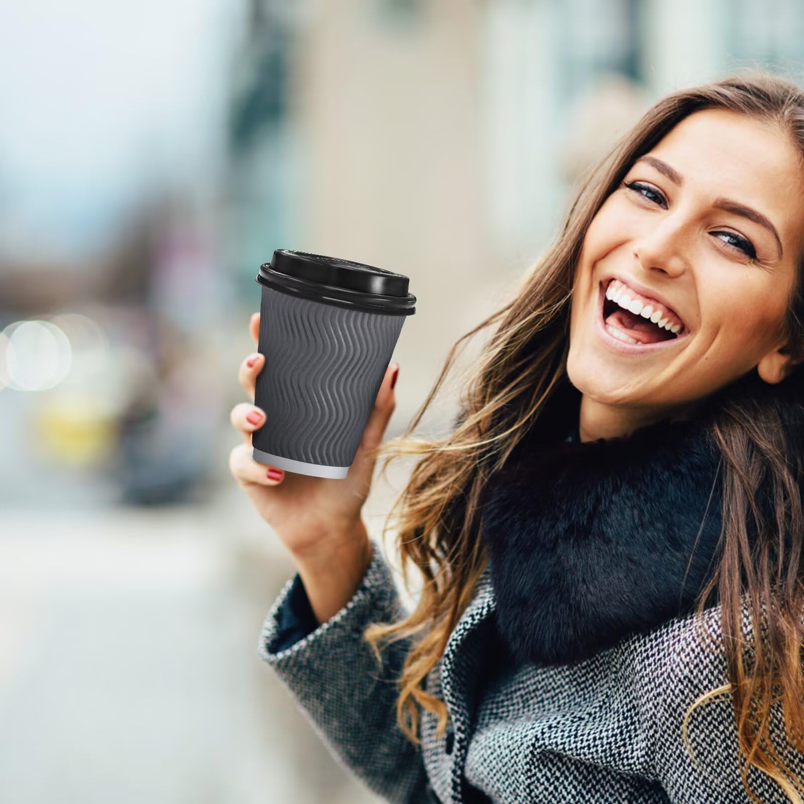 Clawsoff 100 Pack 12 oz Coffee Cups with Lids Disposable Paper Cups Gray — Amazon image 9