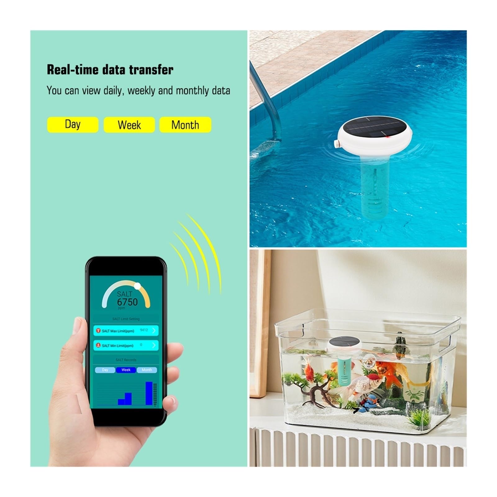 Tester TDS per Acqua, Misuratore di Cloro 7 in 1 PH ORP EC TDS Salinità Temp CL Acqua salata Ppm Tester App Monitor di Controllo for Piscina Spa Test per Acqua Potabile(No Gateway)