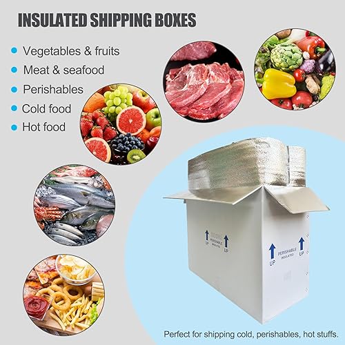 Miniatura 10 de Cajas de envío pequeñas aisladas de 7 x 6 x 10 pulgadas para alimentos congelados, paquete de 8 cajas de cartón con aislamiento de papel de