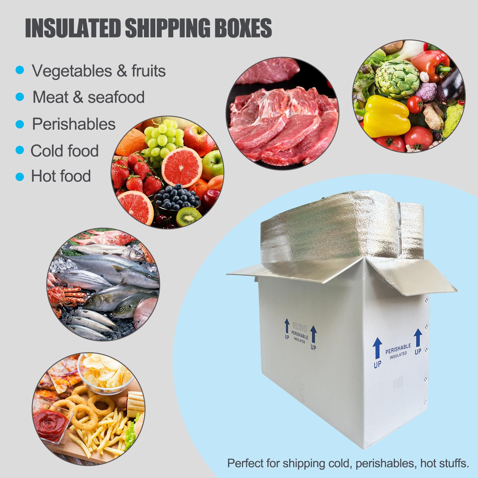 Caja de envío aislada de 26 x 11 x 19 pulgadas para alimentos congelados, paquete de 4 cajas de envío en frío, reutilizables, perecederas, para enviar por correo, cartón aislado con forro de bolsa