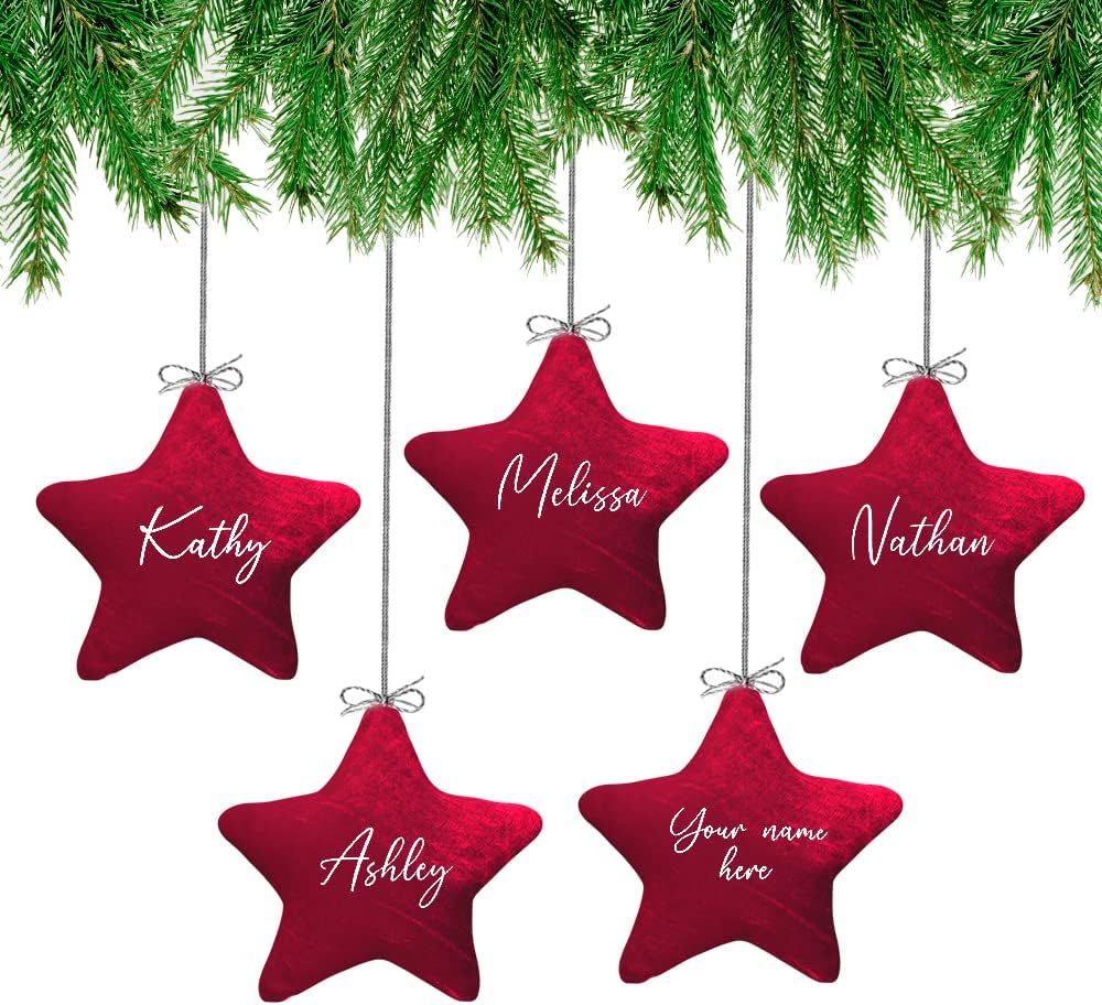 ZIMA BLUE 5pcs Handmade Velvet Hanging Star Ornaments, Create Your Own Set of Colors, Christmas Decorations, Gift for Everyone (Red)