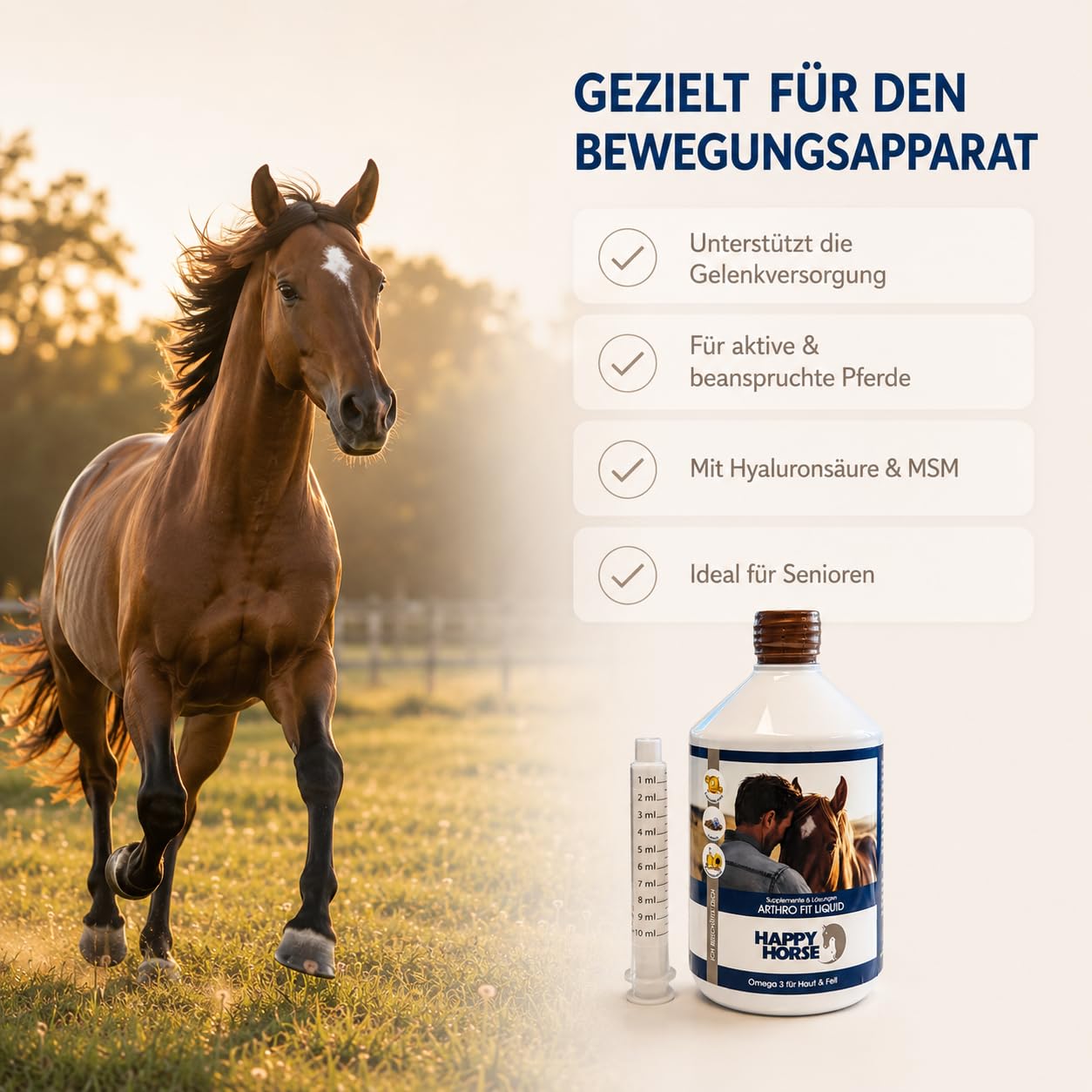 Happy Horse Arthro Fit Liquid 500ml – MSM & Hyaluronsäure für Pferde | Gelenkpflege bei Arthrose & hoher Belastung | Unterstützt Beweglichkeit & Regeneration | Ergänzungsfuttermittel