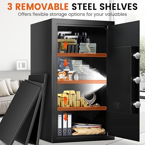 Miniatura 4 de Caja fuerte grande de 6.0 pies cúbicos con bolsa impermeable ignífuga, teclado electrónico, llaves de repuesto, sistema de alerta inteligente y 3