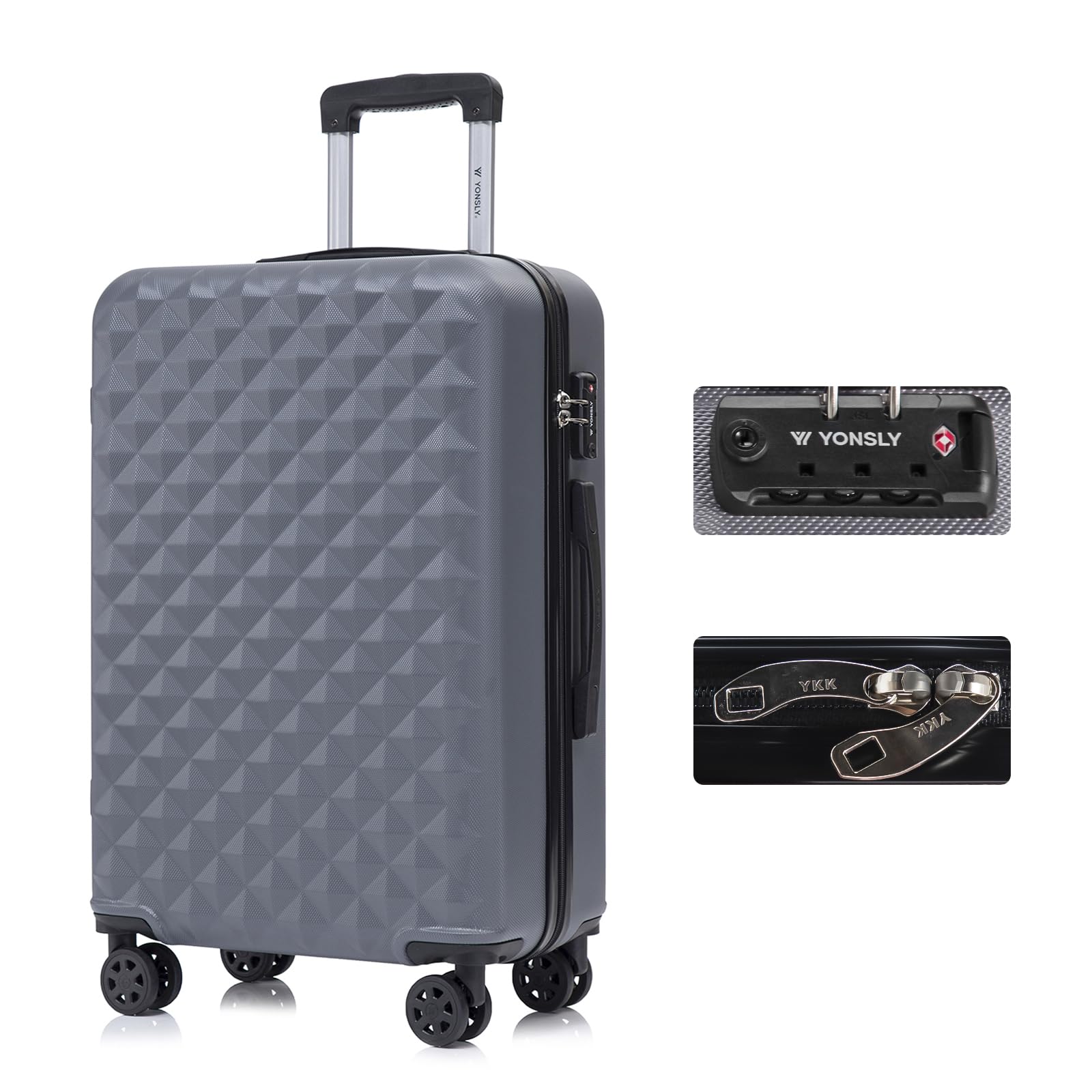 YONSLY Trolley Koffer Set, Reisekoffer, Rollkoffer Handgepäck, Kabinkoffer Suitcase, Gepäckset mit 360° Rollen, Hartschalenreisekoffer, Zahlenschloss, Gummigriff