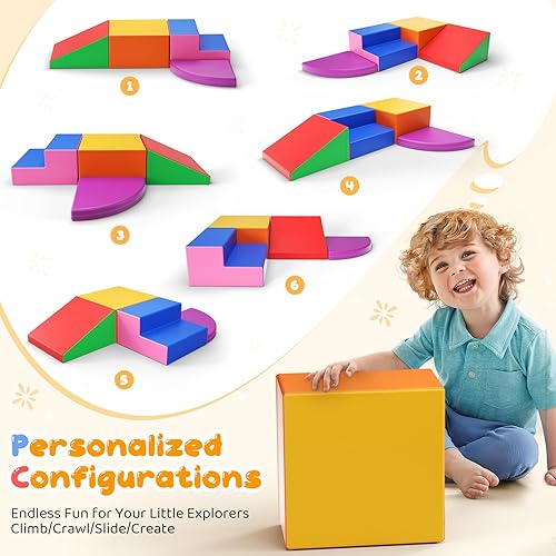 Miniatura 26 de Lischwert Bloques de escalada de espuma, juguetes de escalada suaves para niños pequeños, juego de espuma de 9 piezas para gatear y escalar con Verde