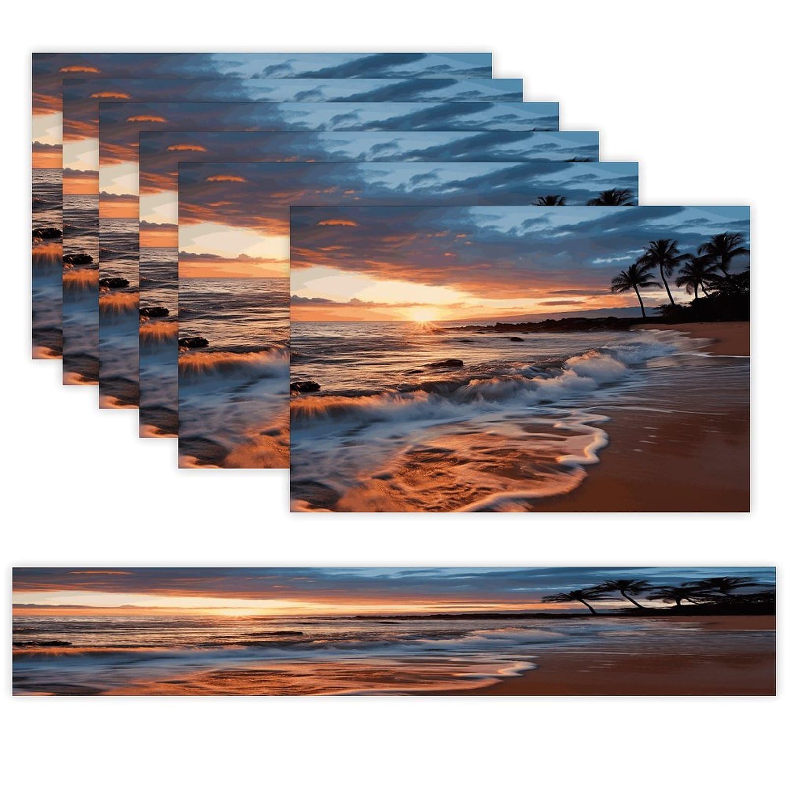 Beach Maui Hawaii Sunset Sea Waves Clouds Table Runner and Placemats Set of 6 Heat Resistant Non-Slip Place Mats Washable Linen Dining Mat Sets Modern Cloth Table Mat Art Dining Decor for Daily Use
