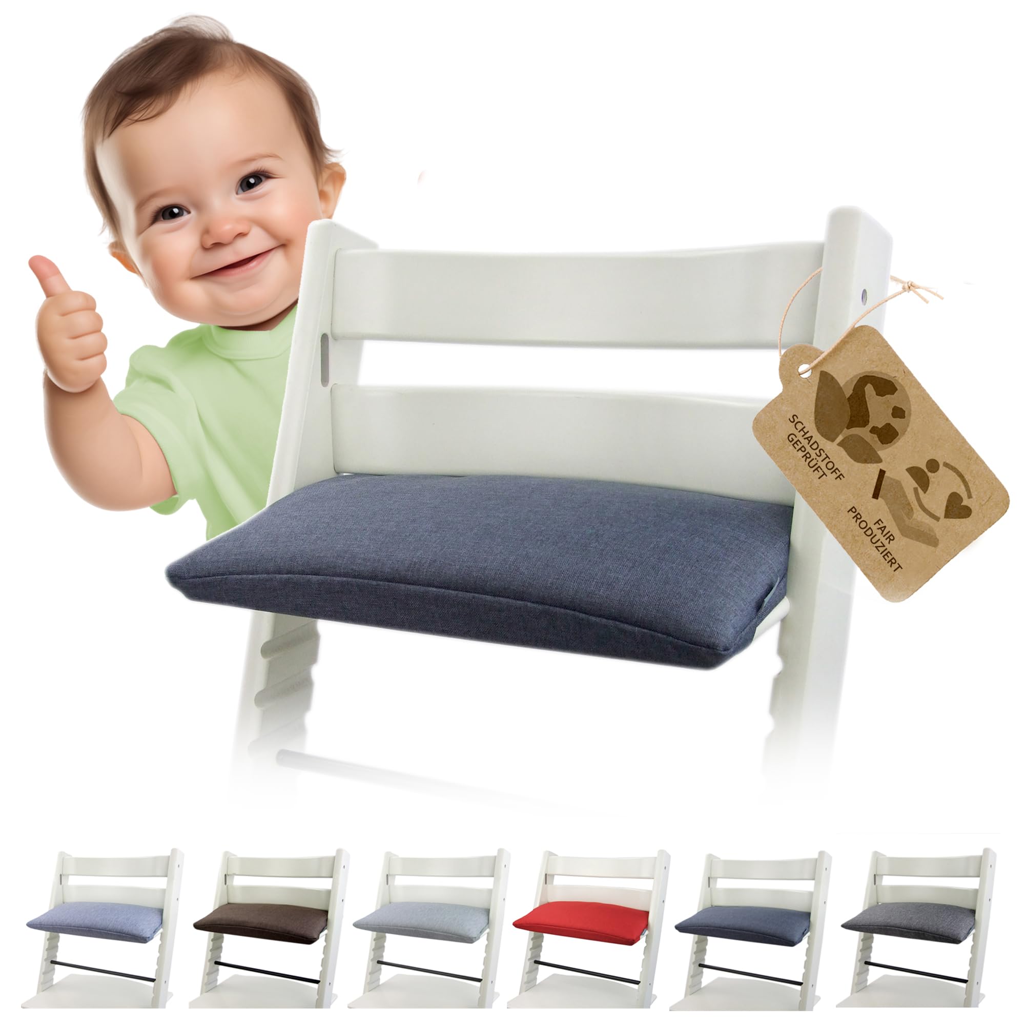 BambiniWelt Ersatzbezug Tripp Trapp – Sitzkissen komp. mit Stokke Hochstuhl, 1-teilig, gepolstert & waschbar, Auflage mit Klettverschluss für Kinderstuhl Mod. 3 (1-teilig meliert Marine)