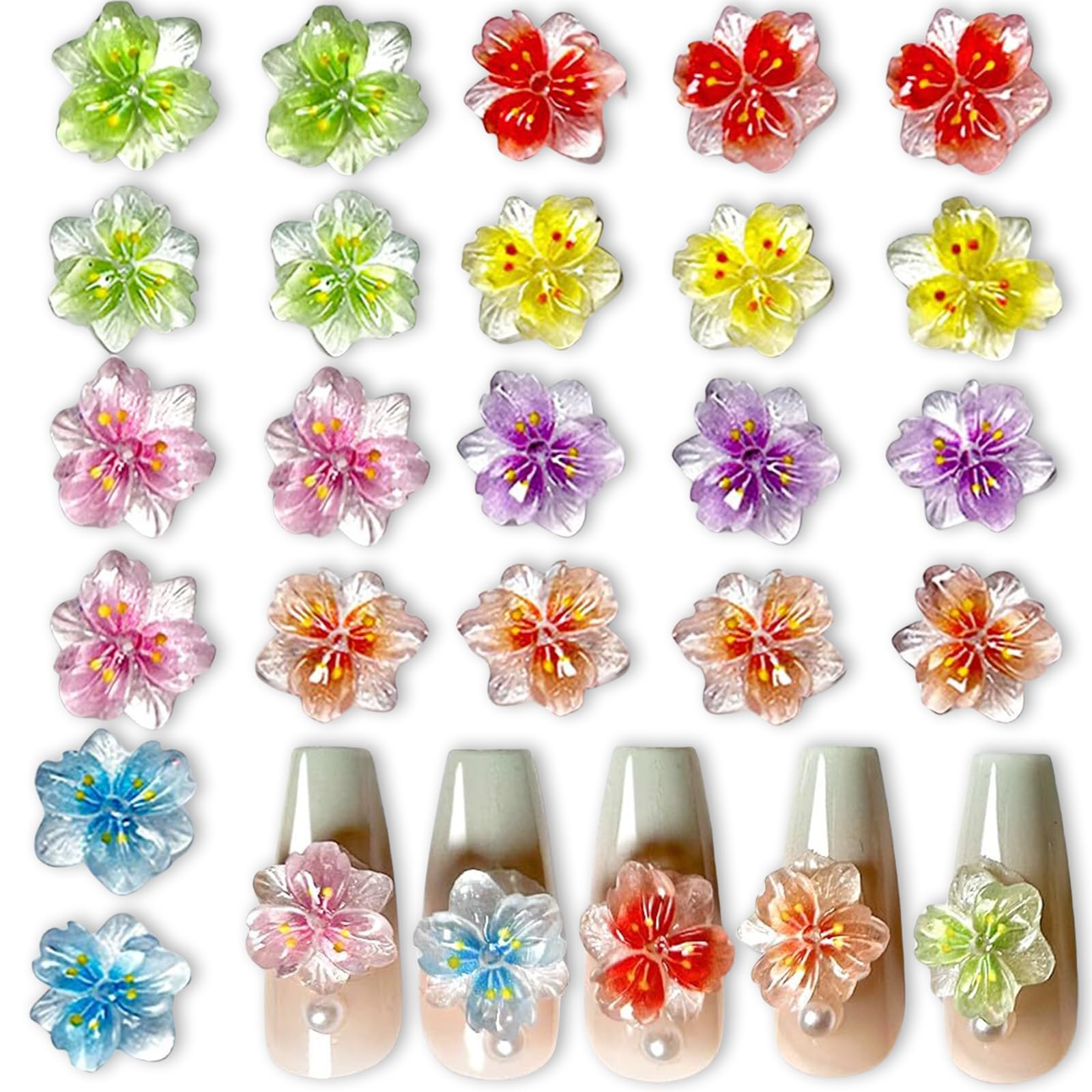 80 pièces 3D Fleur Charms Nail, Accessoires de Design d'ongles, Strass Scintillants, Fleurs colorées déco, Petites Pierres d'ongles, Flowers Nail, Adapté aux Arts d'ongles et Style Y2K