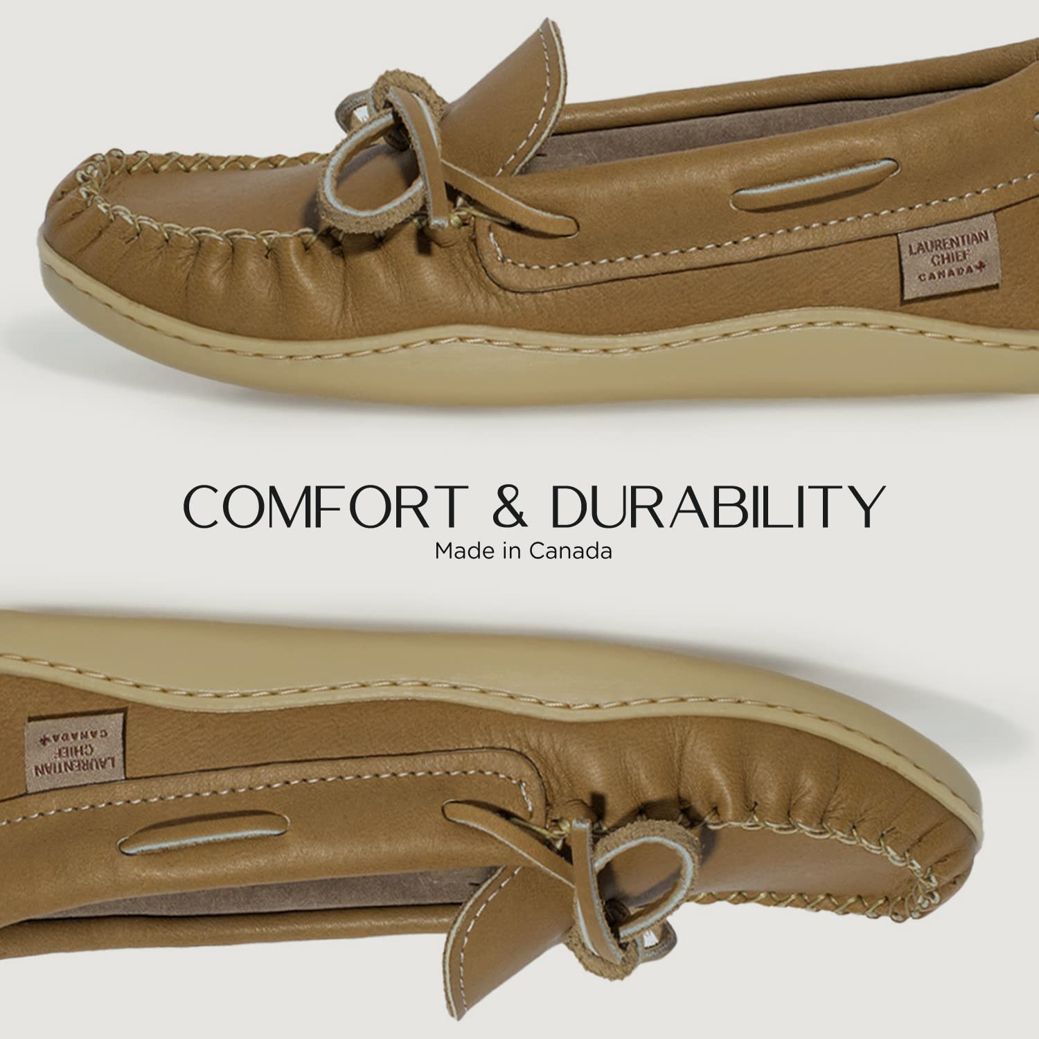 Laurentian Chief Moccasins with 8-Hole Collar for Ladies – Stylish and Comfortable House Slippers with Natural Rubber Sole – Leather Indoor and Outdoor Slippers