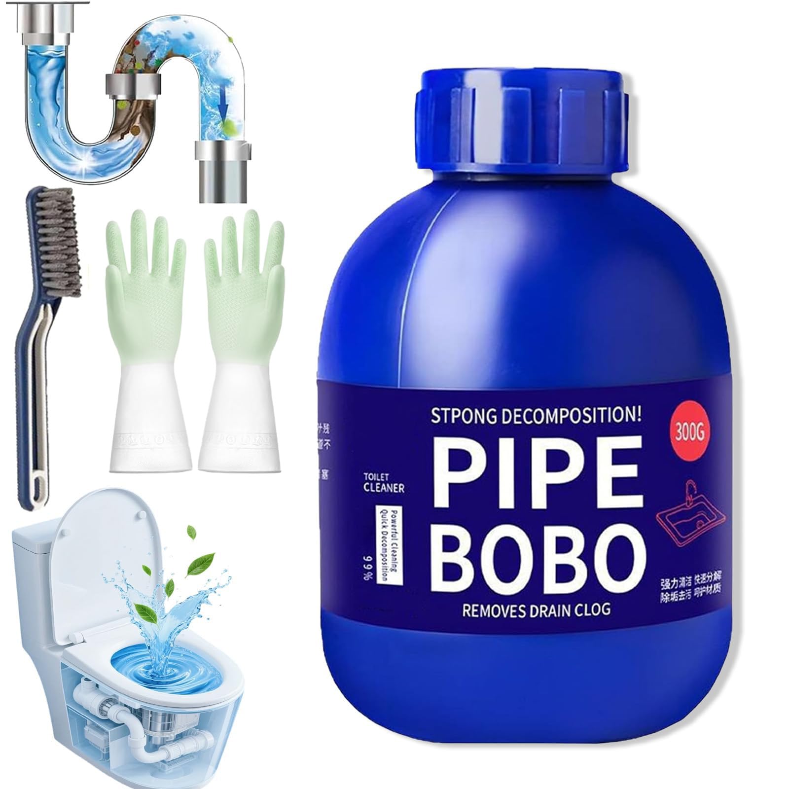 Pipe Bobo - Detergente per tubi, 300 g, tubo Bobo Cleaner Drain Unblocker, Strength Pipeline Dredging Agent, detergente professionale per scarichi per esterni, lavelli da cucina e WC (1 pezzi)