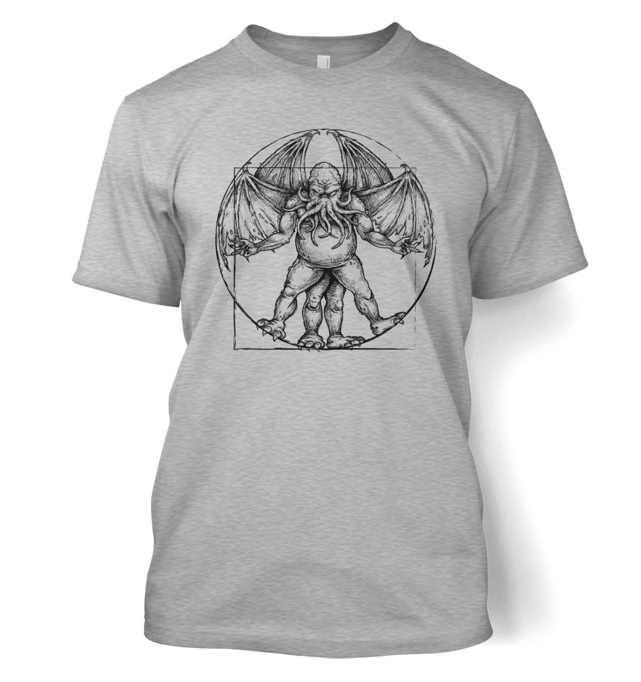 Monster Tshirts By Big Mouth Men's Sport Grey Vitruvian Cthulhu T-Shirt - Monster Tshirt - XXX-Large(54/56")
