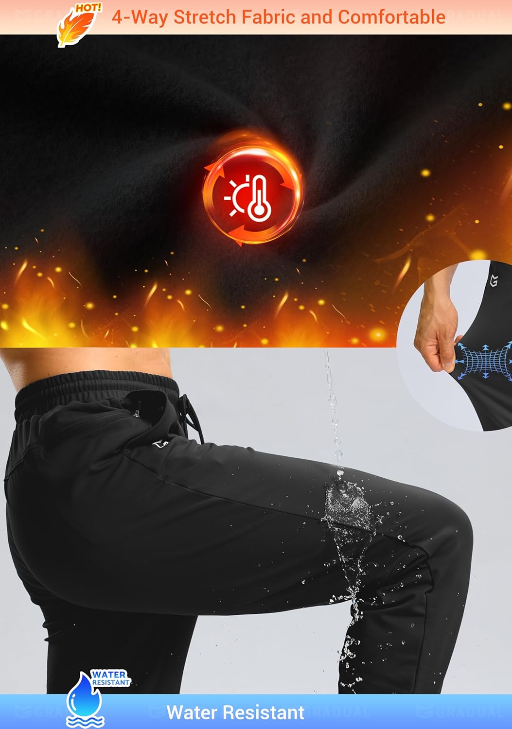 G Gradual Men's Fleece Lined Athletic Pants with Zipper Pocket Winter Warm Joggers Water Resistant Running Sweatpants for Men - Image 5