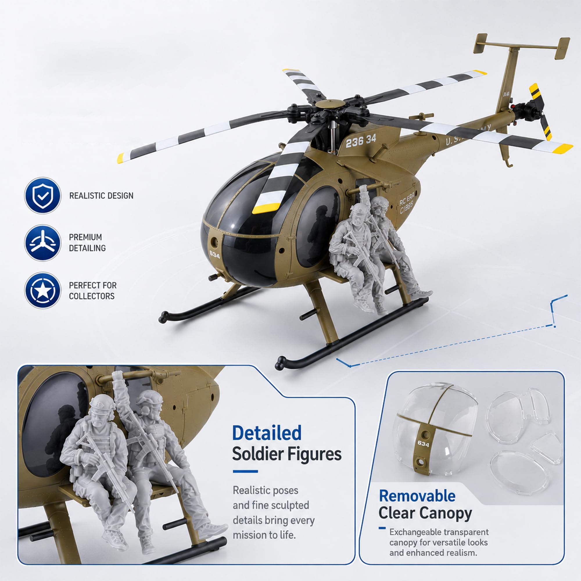 RC Helikopter mit Brushless Motor, Höhenhaltung & optischer Flusspositionierung, 2 Akkus, 2,4 GHz Ferngesteuerter Hubschrauber, 3 Geschwindigkeiten, EIN-Tasten-Start/Landung