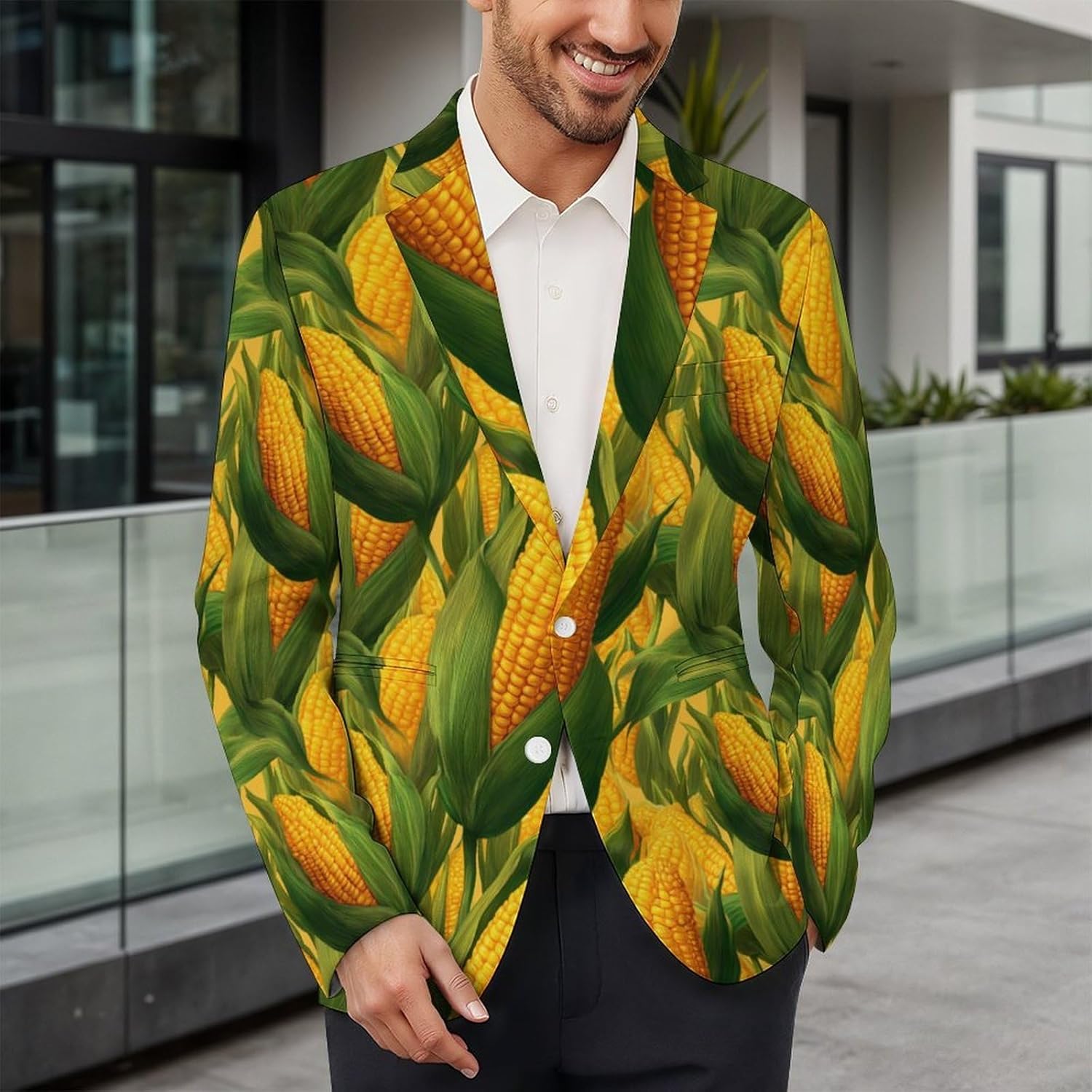 Corn Print Suit Jacket for Men Print Coat Jackets Dress Suits Party Wedding
