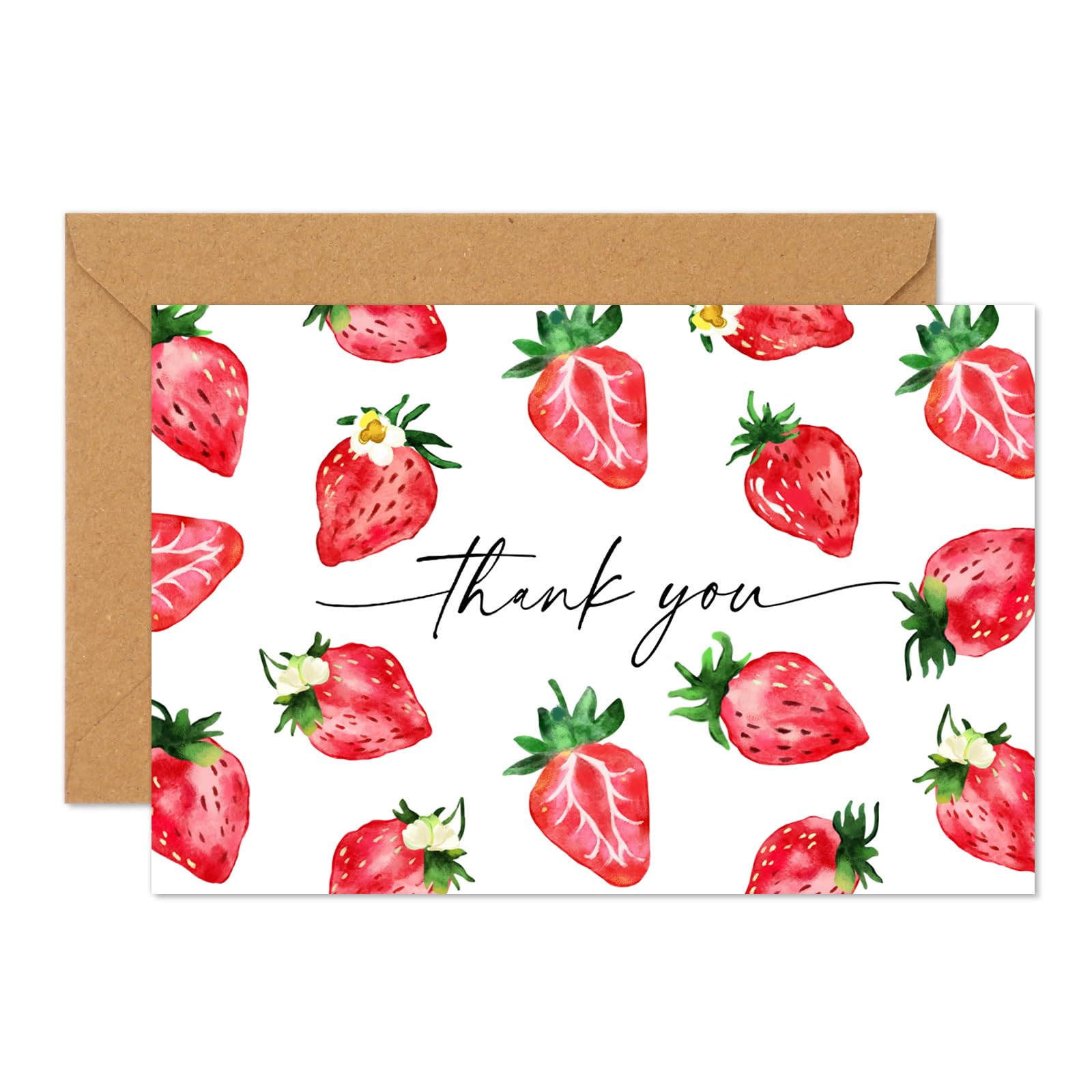 FYSUIMU 50 Pack Strawberry Thank You Card Watercolor Fruit Greeting Cards with Envelopes Stickers Blank Note Cards for Summer Birthday Baby Shower, 4