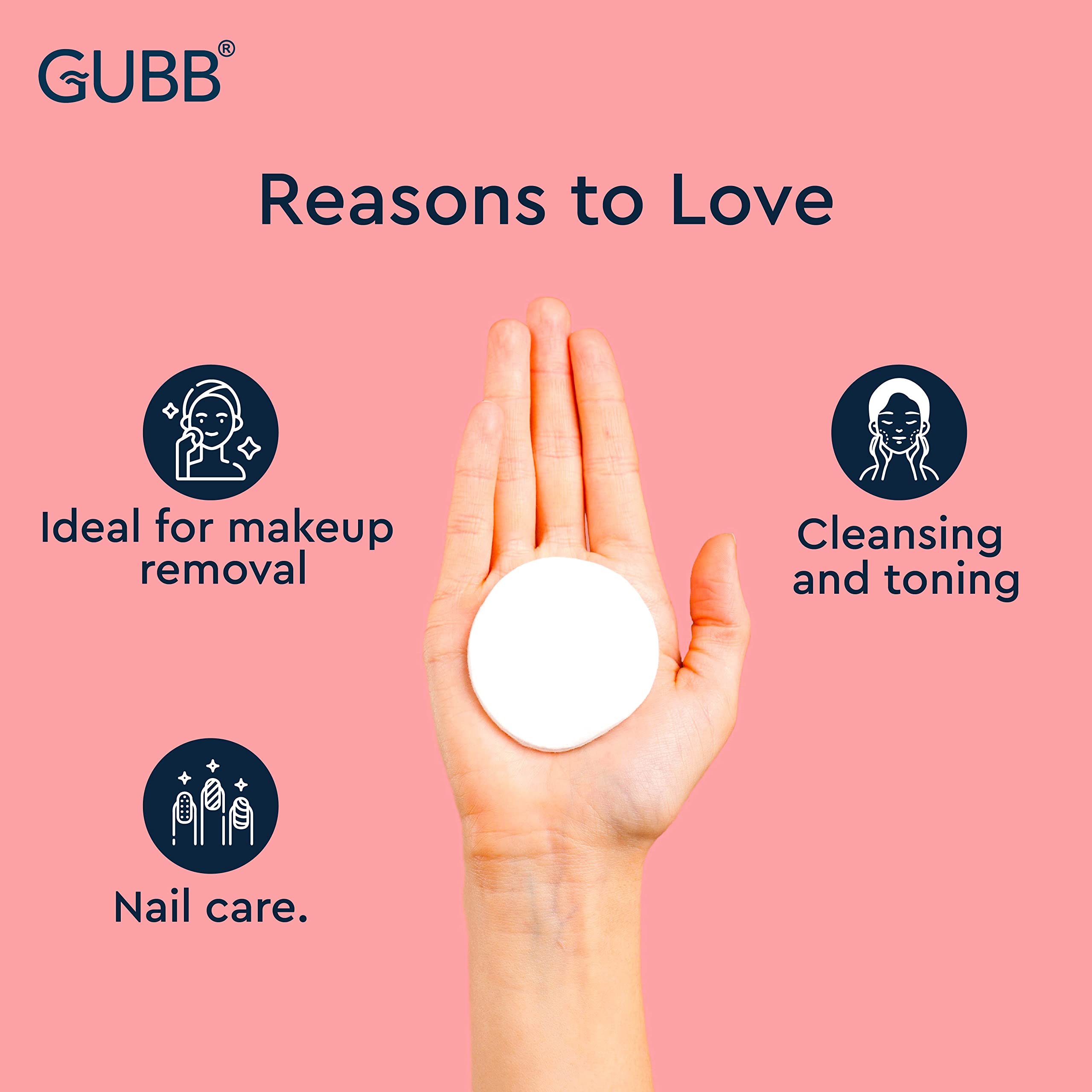 GUBB Hypoallergenic 100% Cotton Pads For Face Cleansing & Makeup Removal - Made of pure cotton | Safe for skin | Suitable for Women | Deep cleansing | Round shape, Non Woven - 80 Makeup Remover Pads, Pack Of 2 2