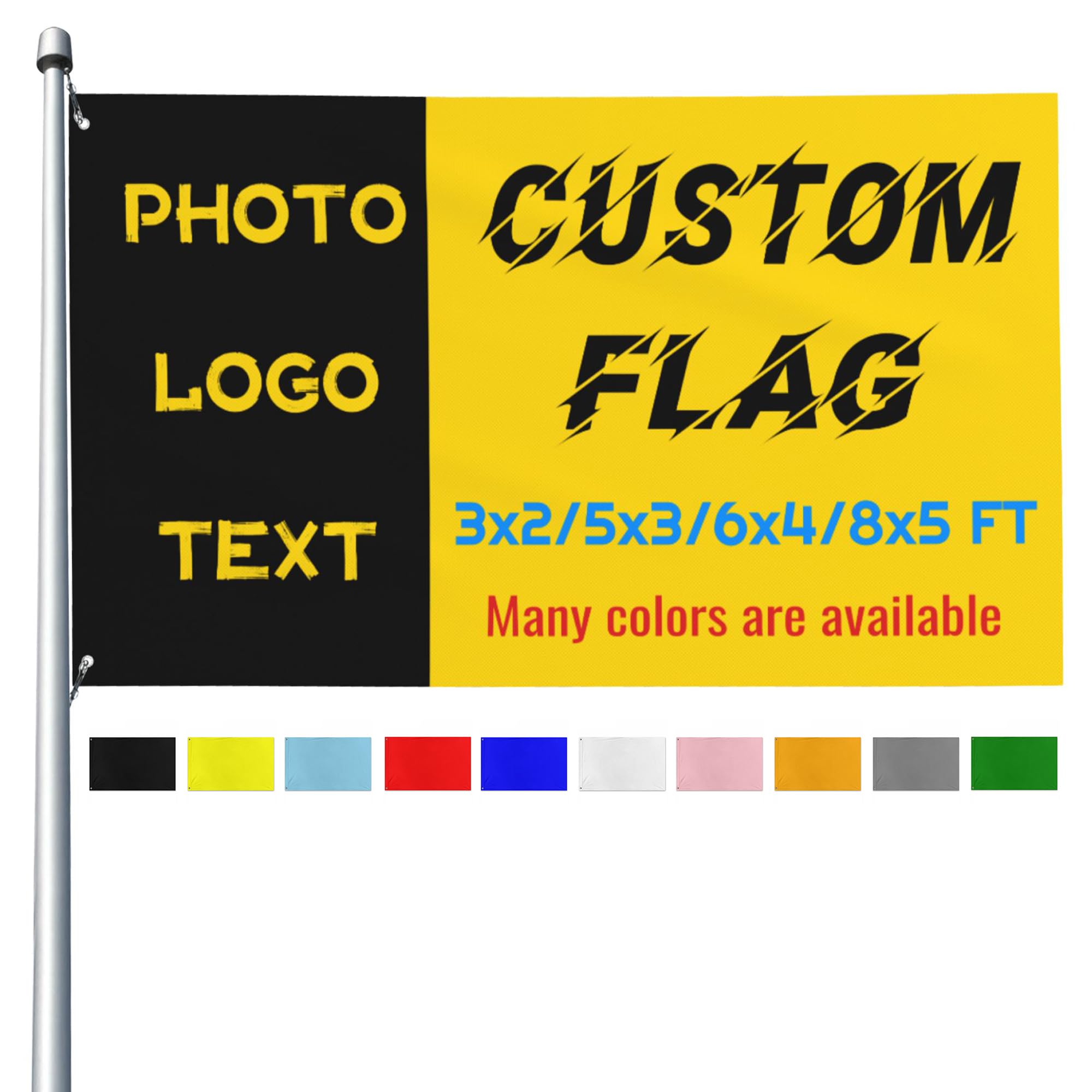 Custom Flags 3ftx2ft / 5ftx3ft / 6ftx4ft / 8ftx5ft with Eyelets, Personalised Photo Banner Flag with Print Picture Logo Text, Design Your Own Flag Sign for Outdoor Festival Team Garden Birthday