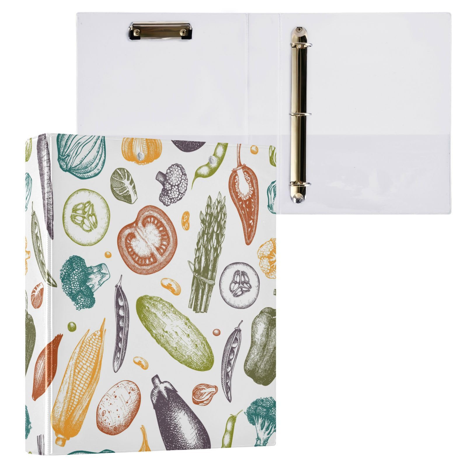 Healthy Food Vegetables 1.5 in Binder Three Rings Binder with Pocket Cover Pack of 1/2 Aesthetic Binder 200 Sheets