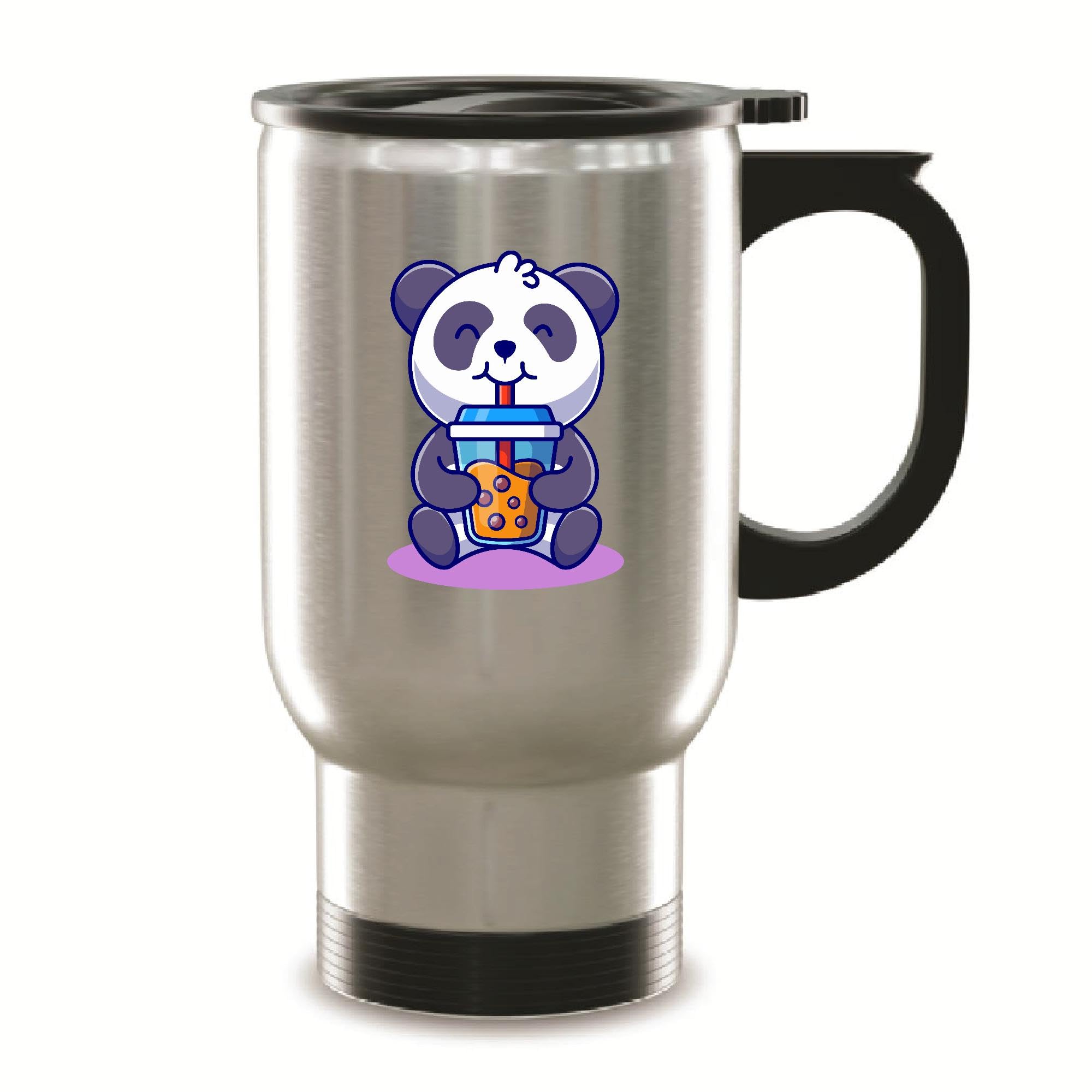 Kawaii Anime Panda drinking Boba Bubble Tea 14oz Steinless Steel Travel Mug