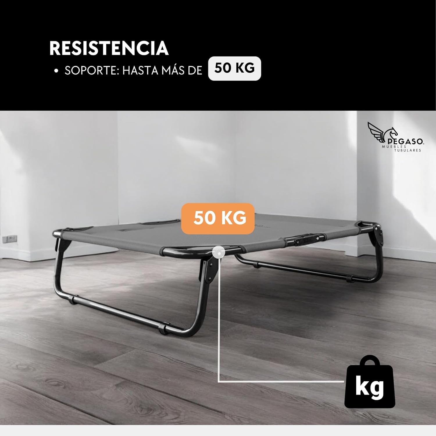 PEGASO Cot for Medium Breed, 78 x 59 x 22 cm, Holds up to 50 kg (Mod KM-MD) (KM-MD Grey)
