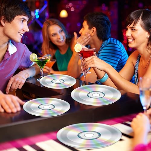 Miniatura 5 de CHUNNIN 100 platos de papel de CD de 7 y 9 pulgadas, decoraciones de fiesta temática retro de los 90, suministros de los años 90, disco de