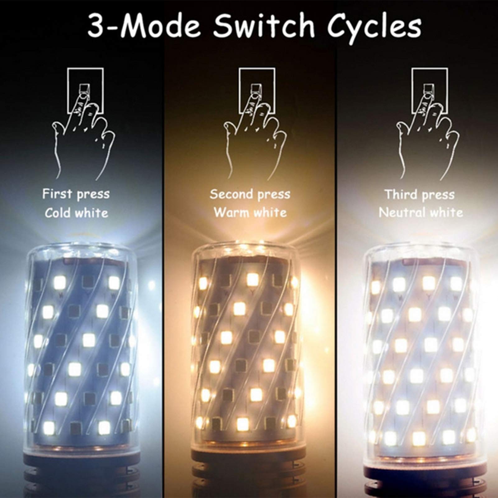 Bombillas LED maíz, bombillas boca rosca Edison E27/E14, paquete 10 bombillas bajo consumo 20 W 1800 lm, equivalente a bombillas incandescentes 200 W, atenuación tres colores, E27