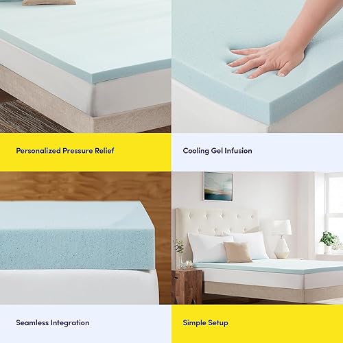 Miniatura 3 de Cubrecolchón de tamaño matrimonial de 3 pulgadas con infusión de gel de espuma viscoelástica con certificado CertiPUR US, mejora la calidad del