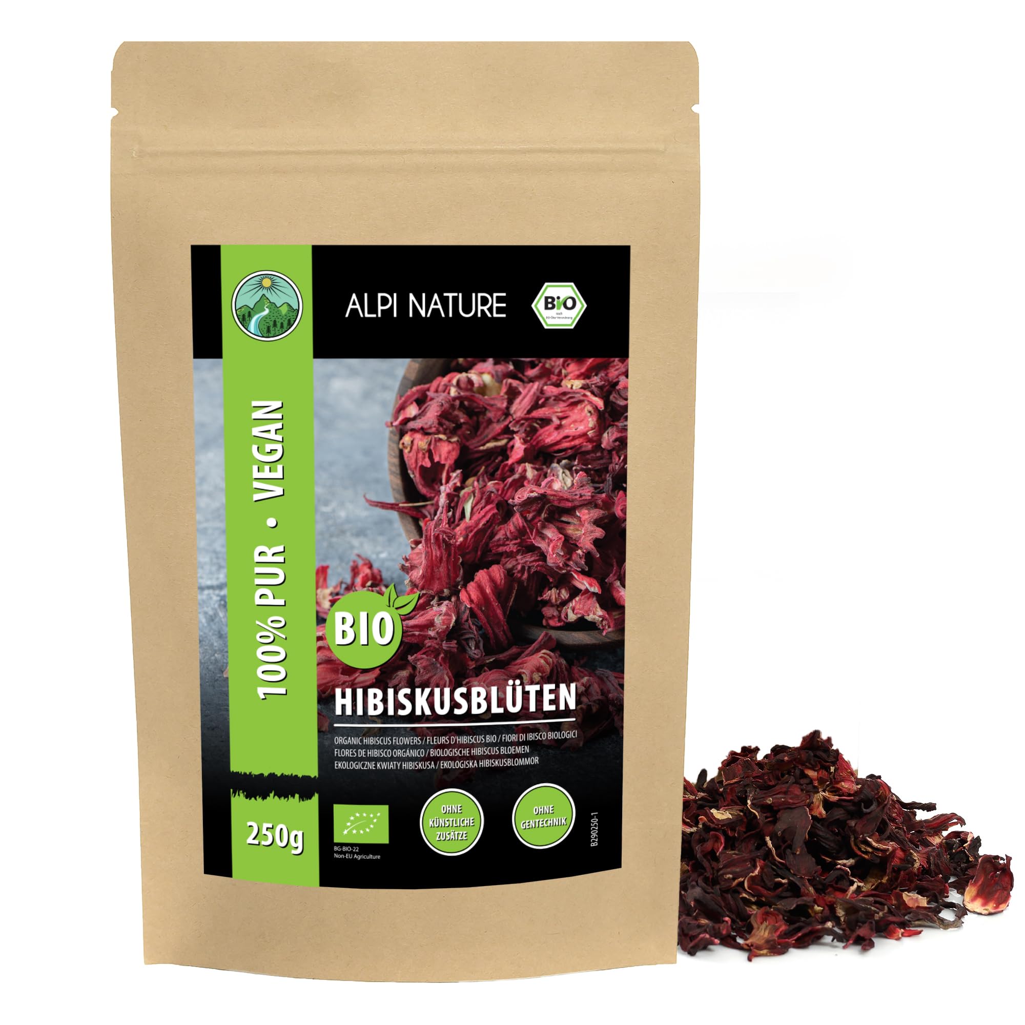 Organic Hibiscus Tea 250g 8.8 oz by Alpi Nature, Dried Whole Hibiscus Flower with Petals, Loose Tea