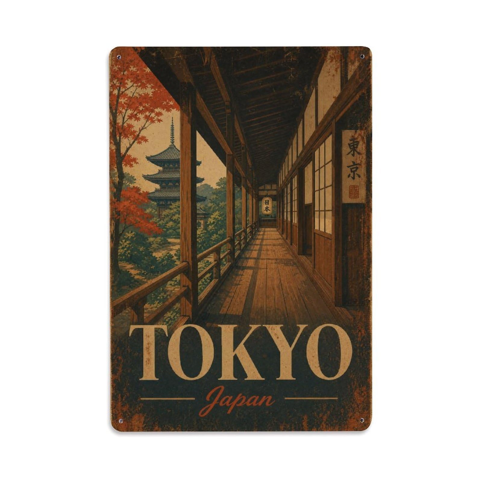 Gead 8X12inch Style Vintage Travel Tokyo Japan Corridor Metal Tin Sign