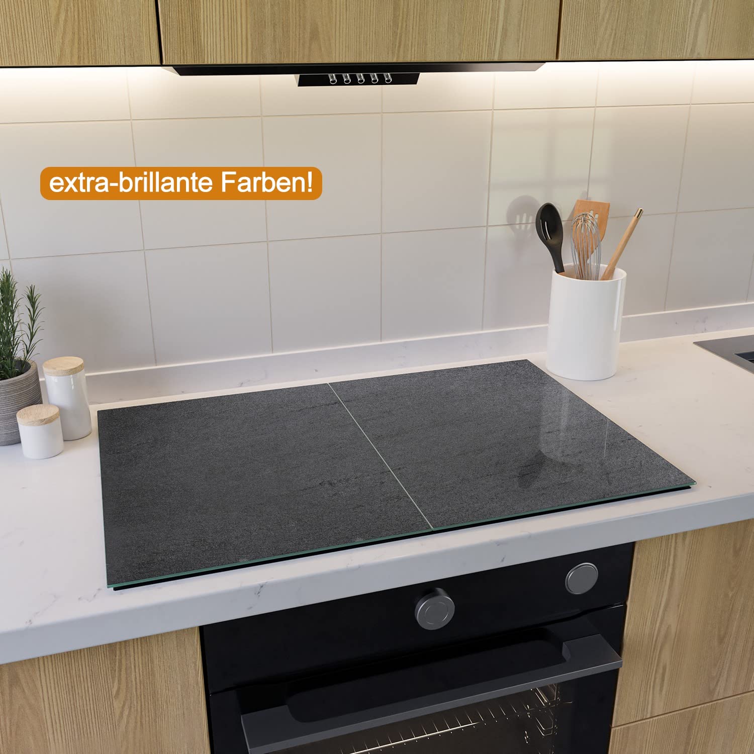 Wallario Herdabdeckplatte aus Glas, 2-teilig, 80x52cm, für Ceran- und Induktionsherde - Motiv: Schwarze Schiefertafel Optik Steintafel