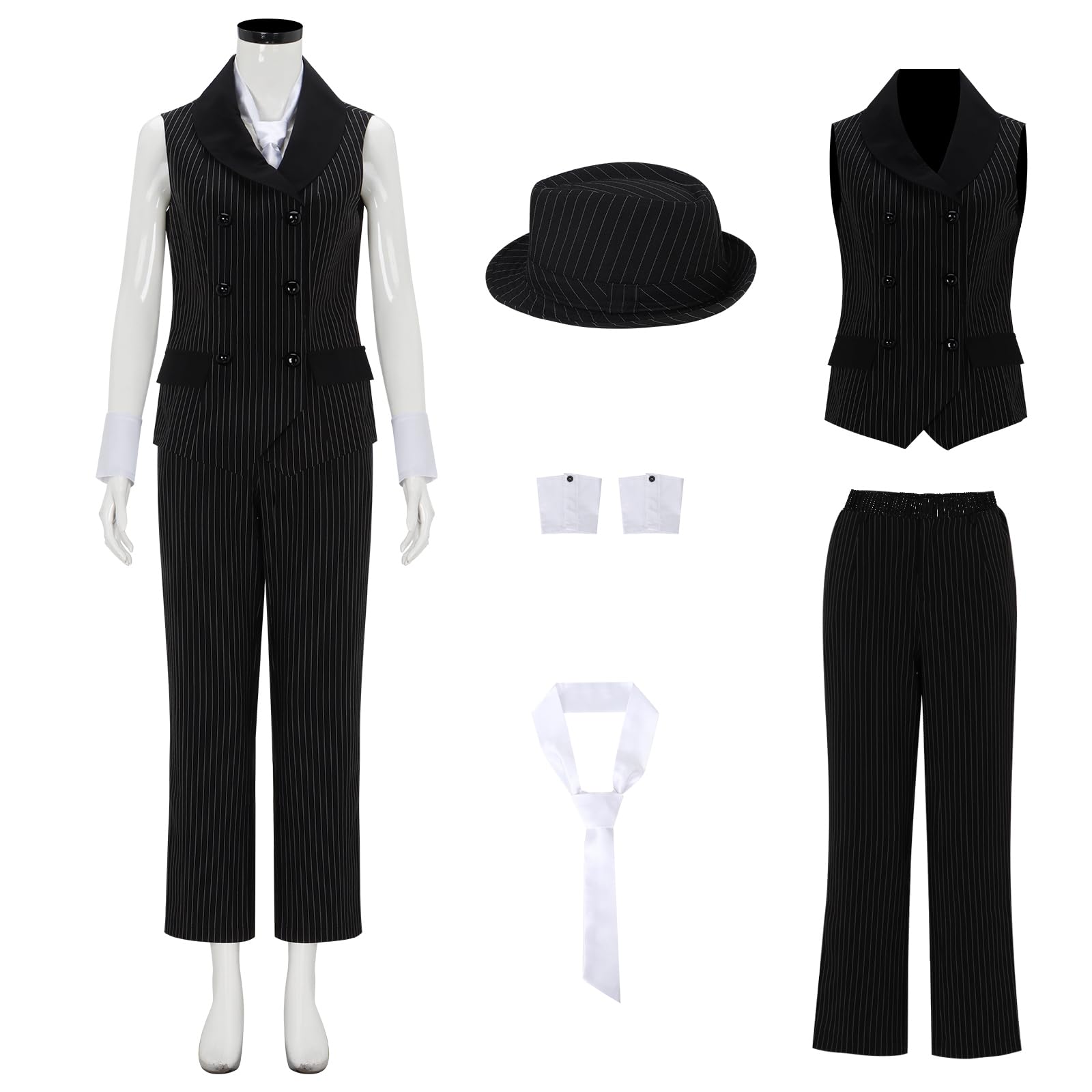 Déguisement de Mafia Pinstripe Costume pour Femmes Années 1920 Gangster Ensemble Tenue Halloween Carnaval Costume de Fête