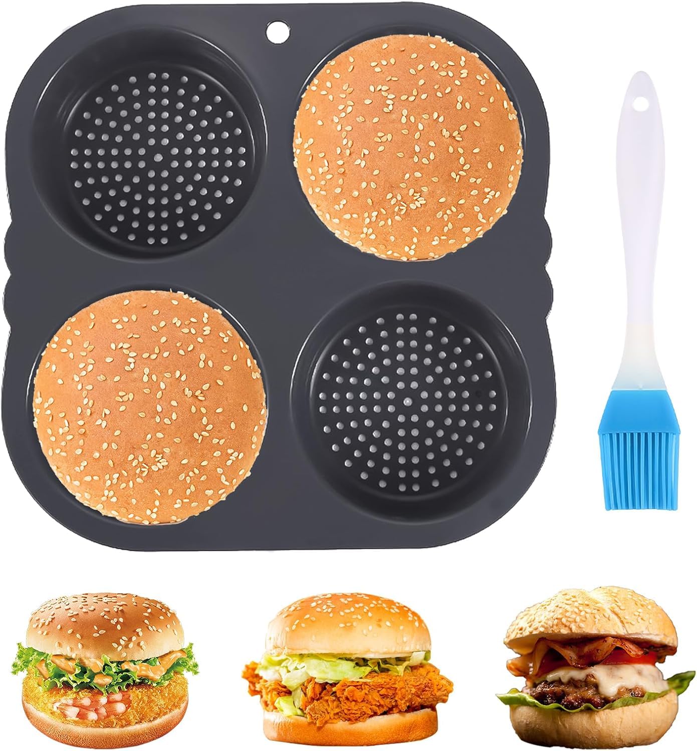 COZERI Burger Brötchen Backform Silikon - 4-fach Brötchenform Für Ofen