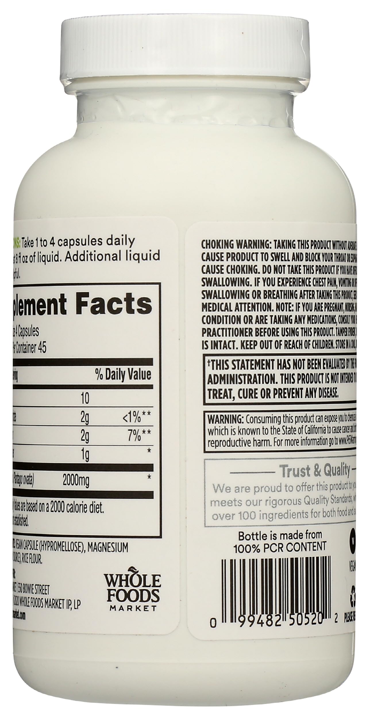365 By Whole Foods Market, Psyllium Husk, 500 Mg, California Only, 180 Count — Amazon image 2