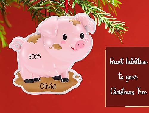 Miniatura 5 de Adorno de Navidad personalizado de cerdo 2023  Cerdito en el charco, animal de granja de granero, decoración de árbol de Navidad de cerdo y cerdo