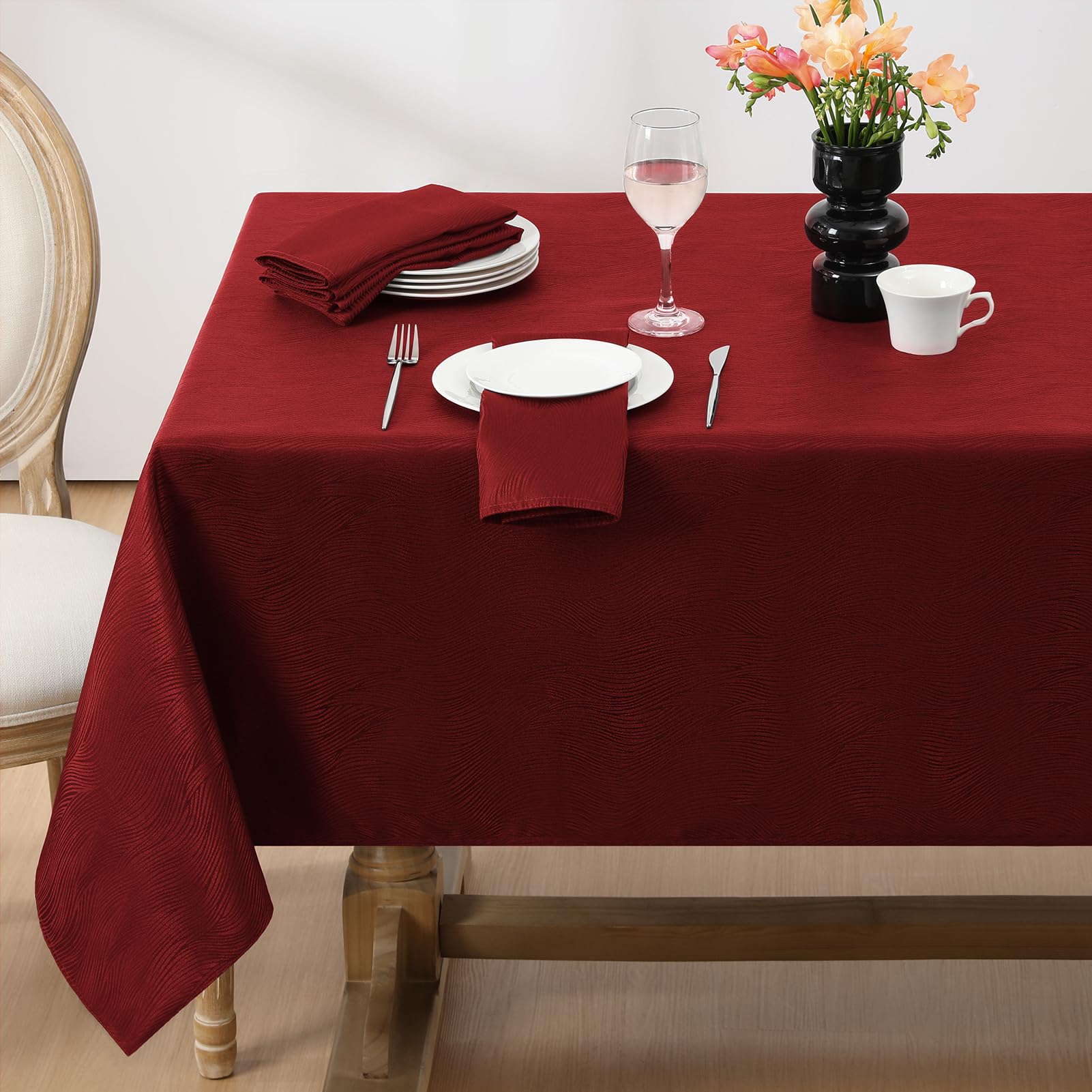 Softalker Christmas Jacquard Rectangle Tablecloth, Swirl Design Waterproof Stain Resistant Table Cover Wrinkle Free Heavy Weight Table Cloths for Dinner/Parties/Holiday - 52 x 70 Inch, Red