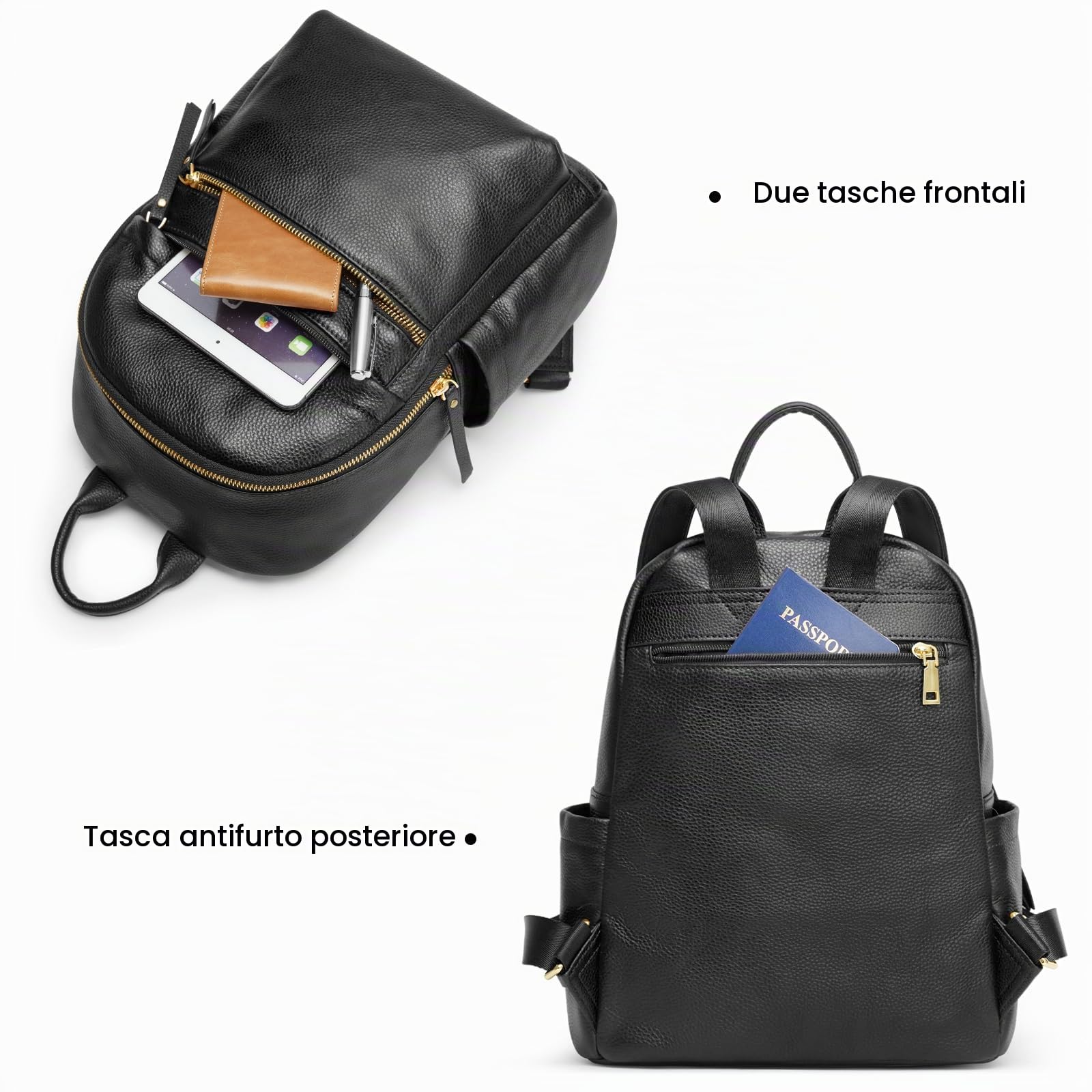 Kattee Borsa zaino in vera pelle per donna Borsa a tracolla elegante multifunzionale in morbida pelle per ufficio, shopping, viaggio