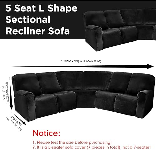 Miniatura 2 de 7 fundas para sofá reclinable seccional en forma de L, fundas para sofá modular de 5 asientos, terciopelo de seda lechera, funda elástica para sofá