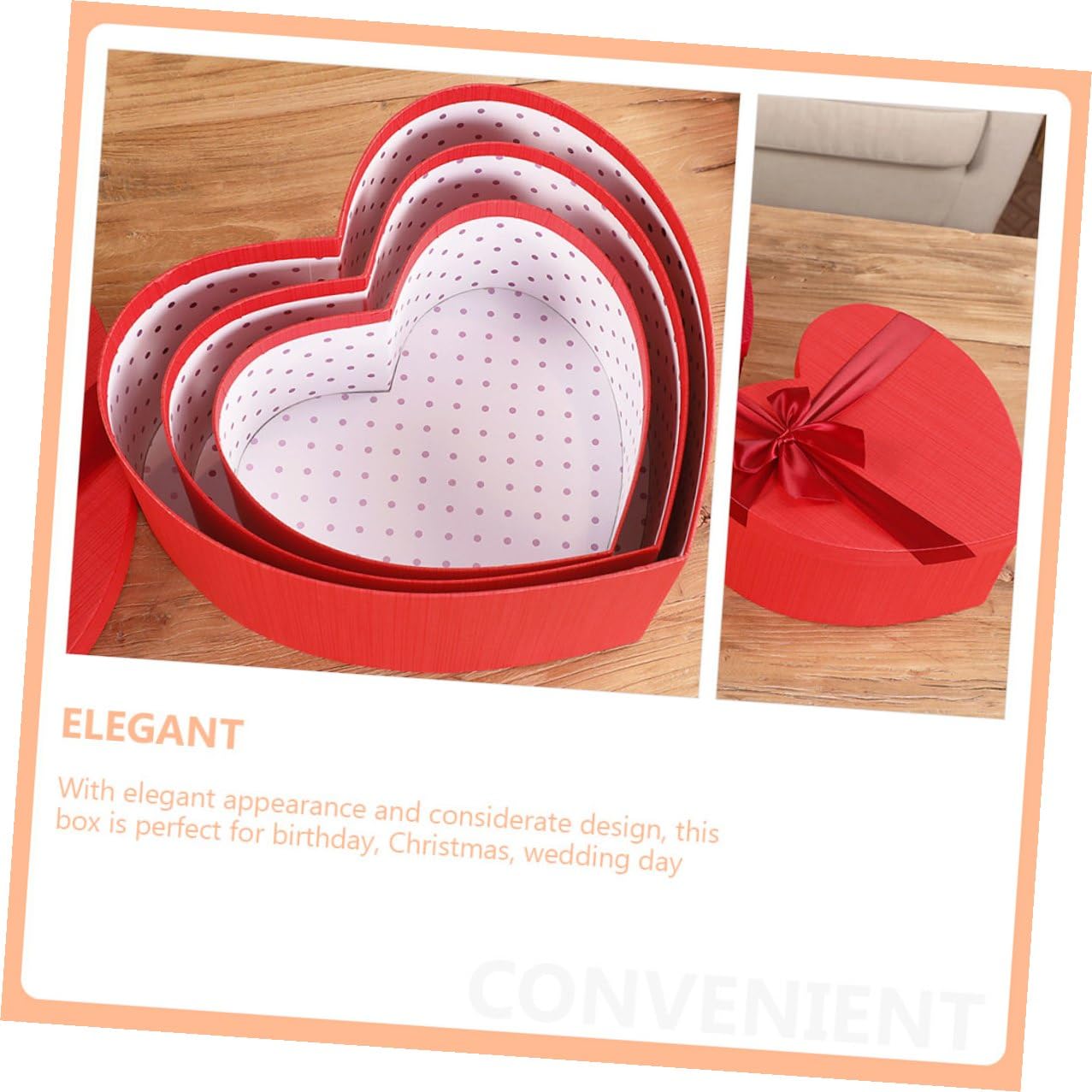VILLCASE 3 Stück Herzförmige Geschenkboxen Valentinstag Aufbewahrungsboxen mit Deckel Rot Festliche Verpackungsbox für Hochzeitsbonbons und Leckereien