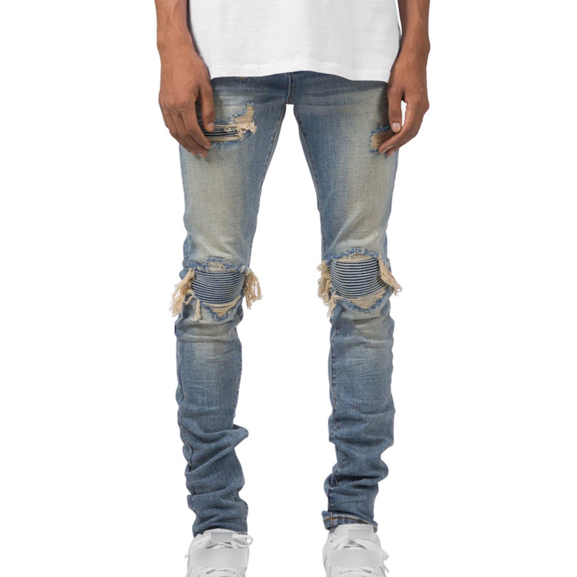 Pantaloni con zip strappati slim ragged per gli uomini skinny hip hop patch jeans casual casual jeans moda