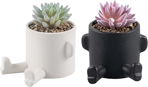 Suculentas falsas, bonitas plantas suculentas artificiales, 2 piezas de decoración de escritorio de oficina con macetas en forma humana para