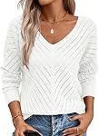 Women Sweater Fall V Neck Pullover Lightweight Long Sleeve Sexy Ladies Tops