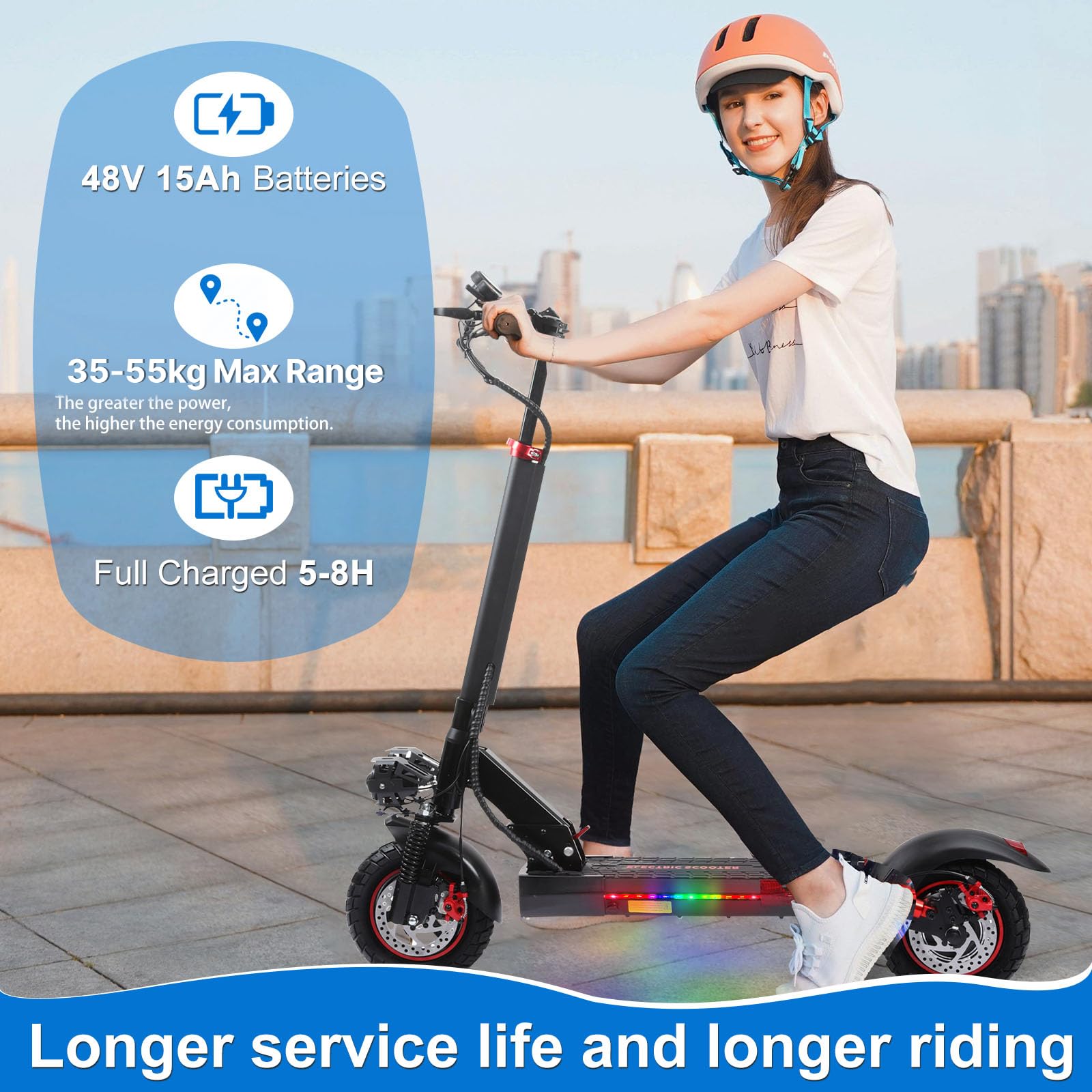 Trottinette Électrique Adulte 800W, Autonomie 40-45KM Batterie 48V 15Ah Trotinette Electrique Pliante Portable, Roues 10" Tout Terrain Double Suspension Frein à Disque Double Escooter