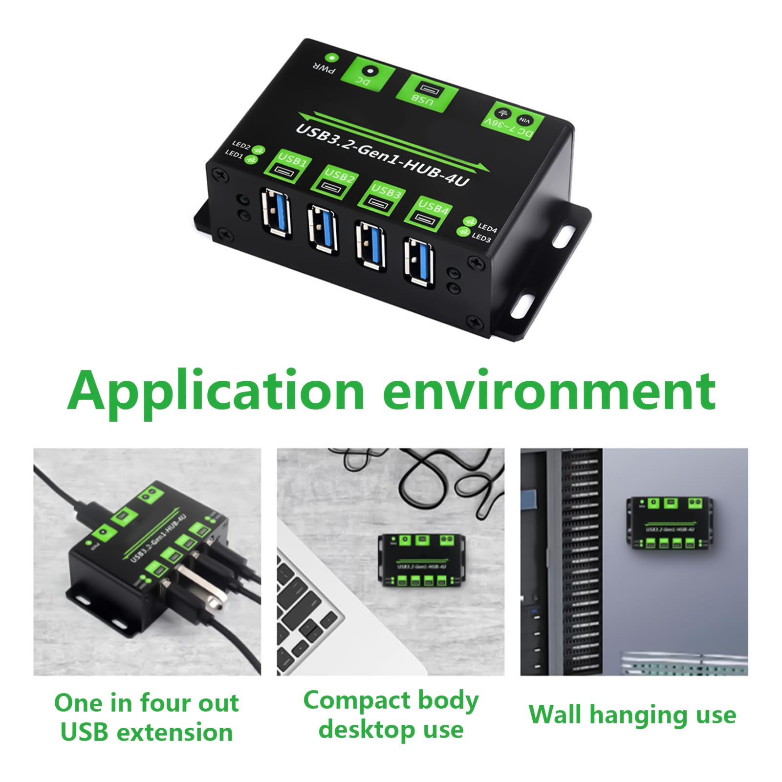 Hub USB 3.2 Gen1 a 4 porte ad alta velocità con 7 interfacce di alimentazione 36V per la ricarica stabile del dispositivo