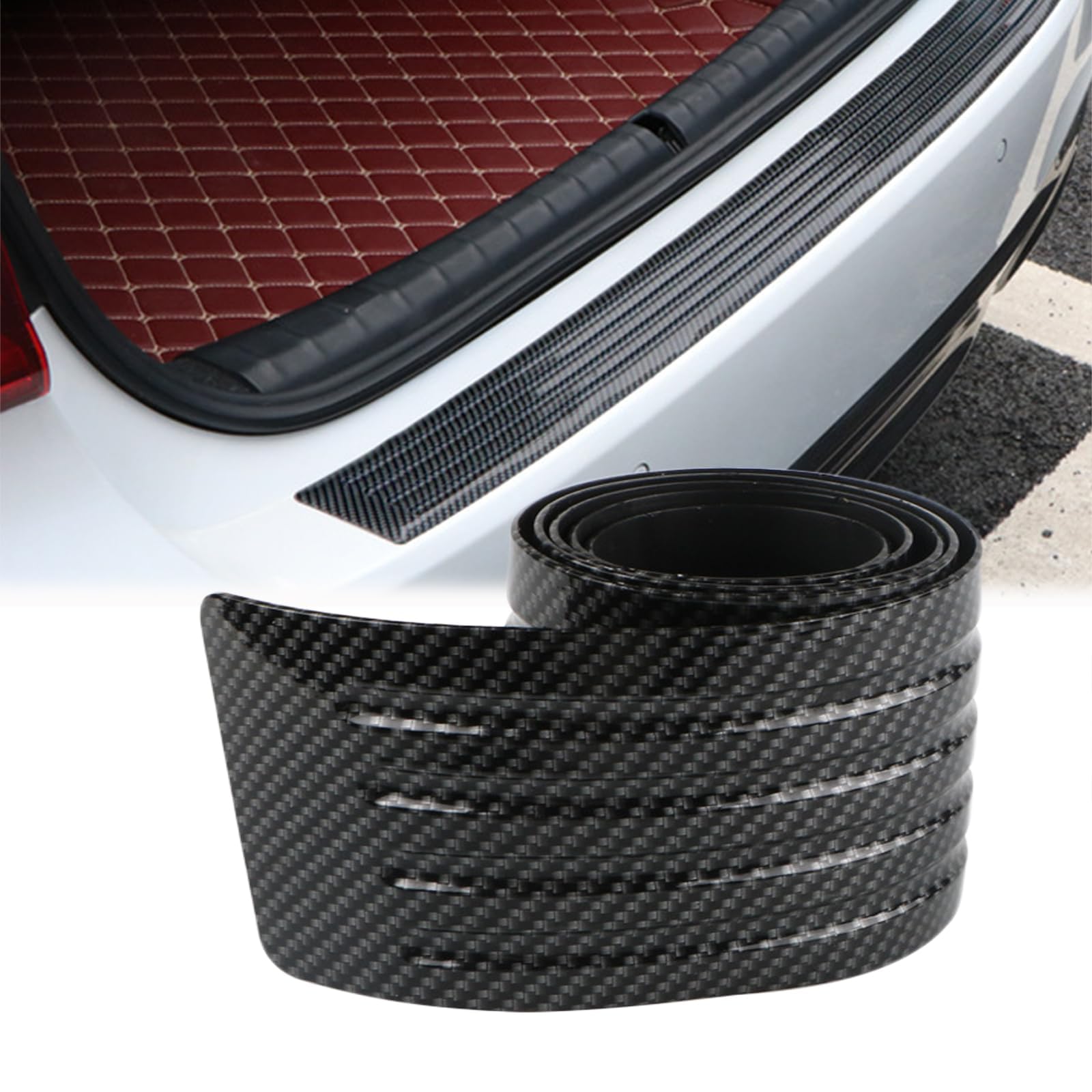 ONEMAJI Car Rear Bumper Guard for Cupra Formentor (facelift 2024) 2024 2025 2026, Boot Sill Protector Loading Edge Scuff Plate Anti-Scratch Carbon Fiber Leather Strip Accessory,104CM