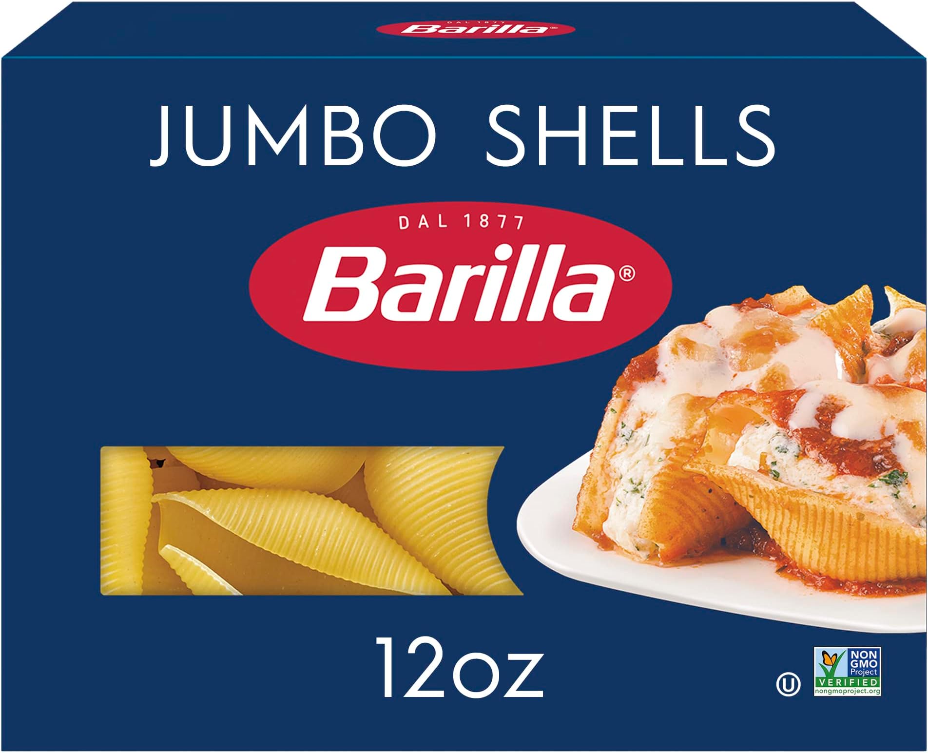 Barilla Jumbo Shells Pasta, 12 oz. Box - Non-GMO Pasta Made with Durum Wheat Semolina - Kosher Certified Pasta