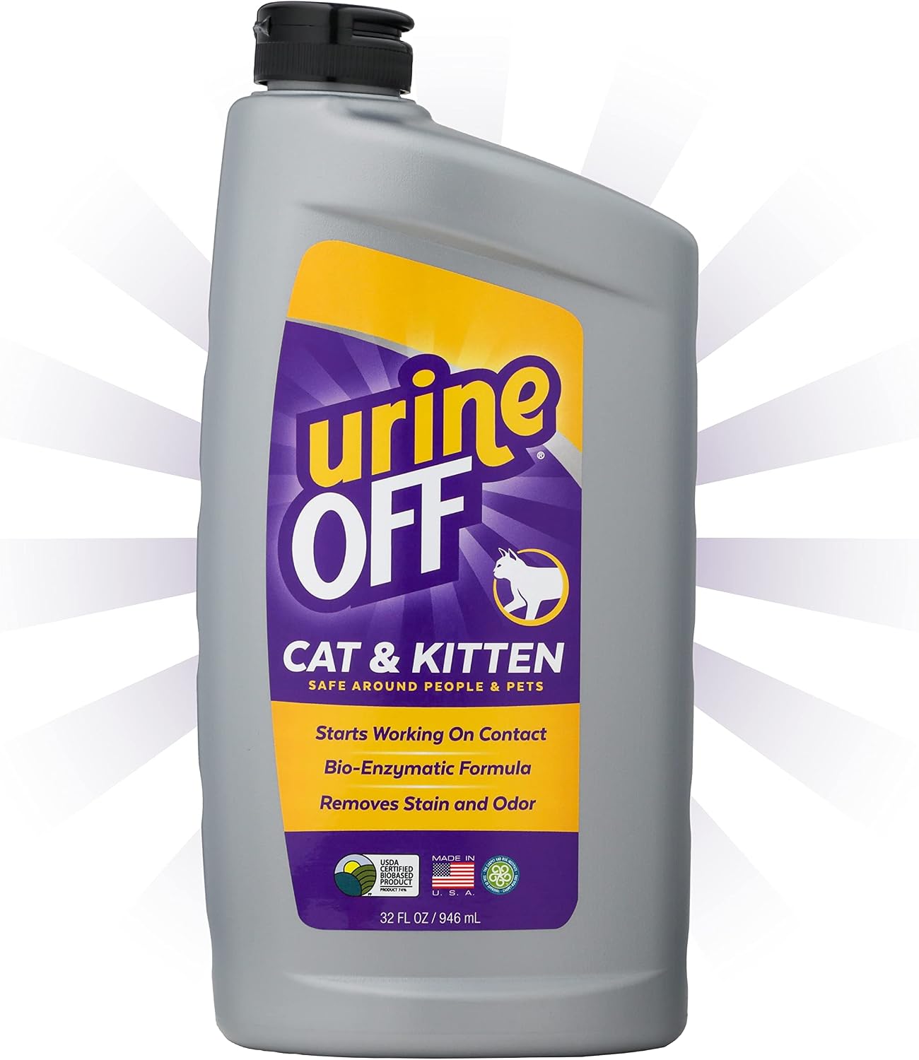 Urine Off Kitten & Cat Pet Stain Remover | Freshly Scented Carpet Cleaner | Bio Enzymatic Stain & Urine Odor Eliminator | Pet Safe…