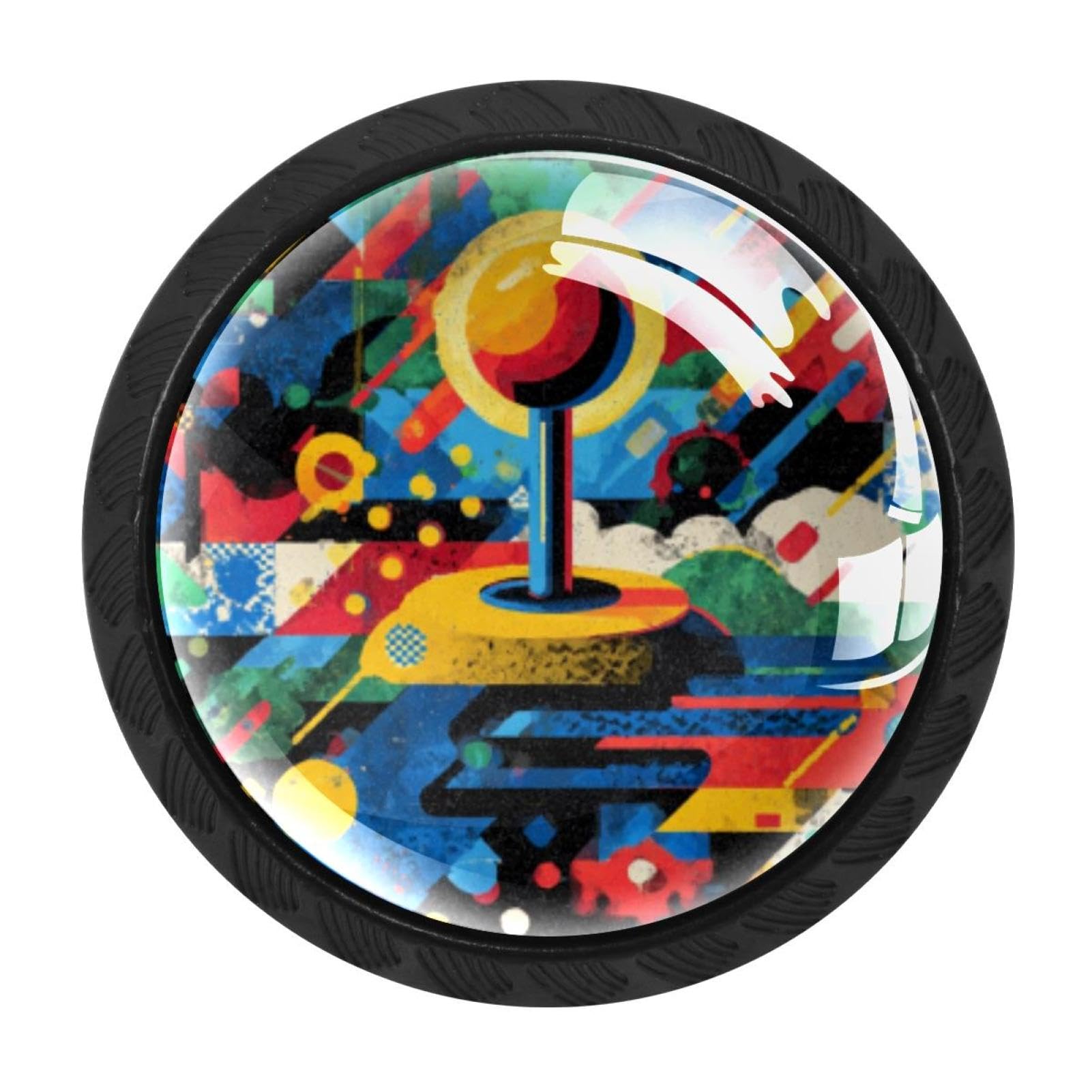 CHENZZZZ 4 Pieces Black Cabinet Pull Handle with Screws,Abstract Colorful Joystick Game (2) Kitchen Knobs, Hardware for Cupboard Drawer Dresser