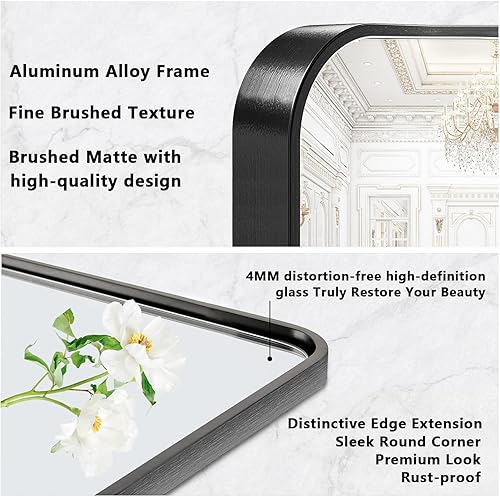 Miniatura 5 de Espejo de baño para fregadero, espejo de baño negro de 12 x 16 pulgadas para pared, se cuelga horizontal o verticalmente para tocador, espejo de