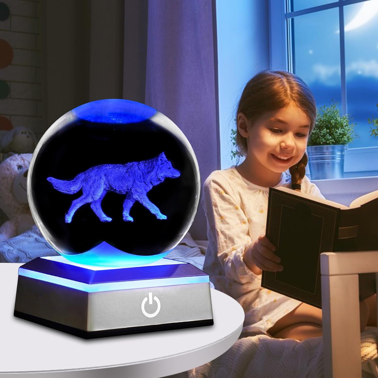 3D Wolf Crystal Ball Night Light 3.15 inch Glass Ball Table Lamp with Color Changing Touch Base Decor Ideal Wolf Statue Decor Gifts for Friends Kids Christmas Birthday - Image 4