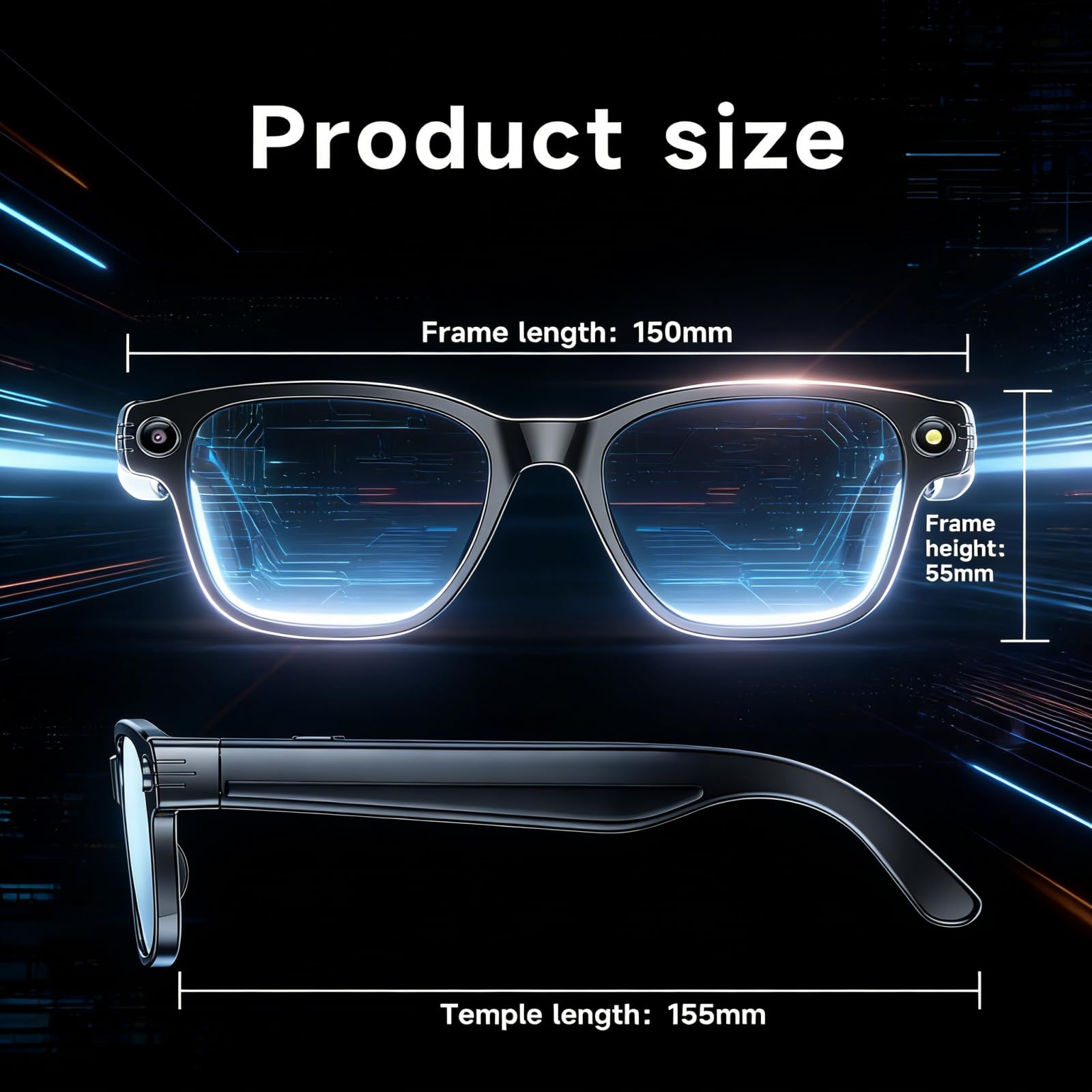 AI Brillen mit HD 8MP Kamera, Smart Glasses mit 270mAh, 1200P Videoaufnahme, Bluetooth 5.4, Echtzeit-KI-Übersetzung & Objekterkennung, Blau licht, Zwei Mikrofone für Anrufe, Aufnahmen